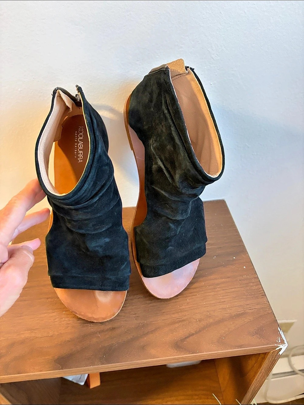 Koolaburra by UGG Black Suede Open Toe Booties US 8